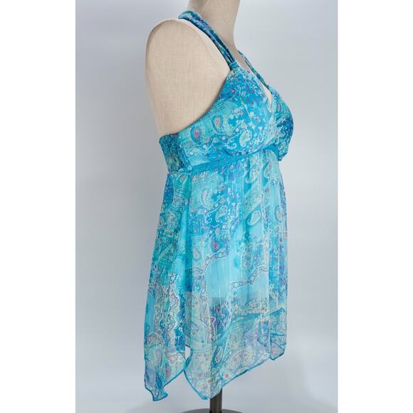 Jordache Babydoll Halter Top Large Festival Paisley Boho Y2K Fairy Forest Mesh - Picture 3 of 10